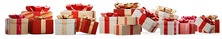 Schön verpackte Weihnachtspakete mir roten Schlaufen